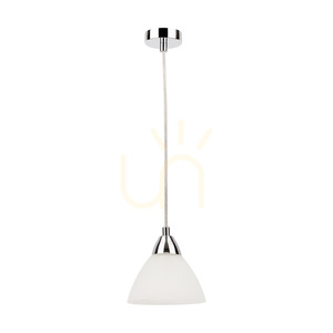 Prahas Pendant Light, 1xE14, Max. 40W, Chrome Metal / Transparent PVC Cable / White Glass Shade, Ø14 cm small 0