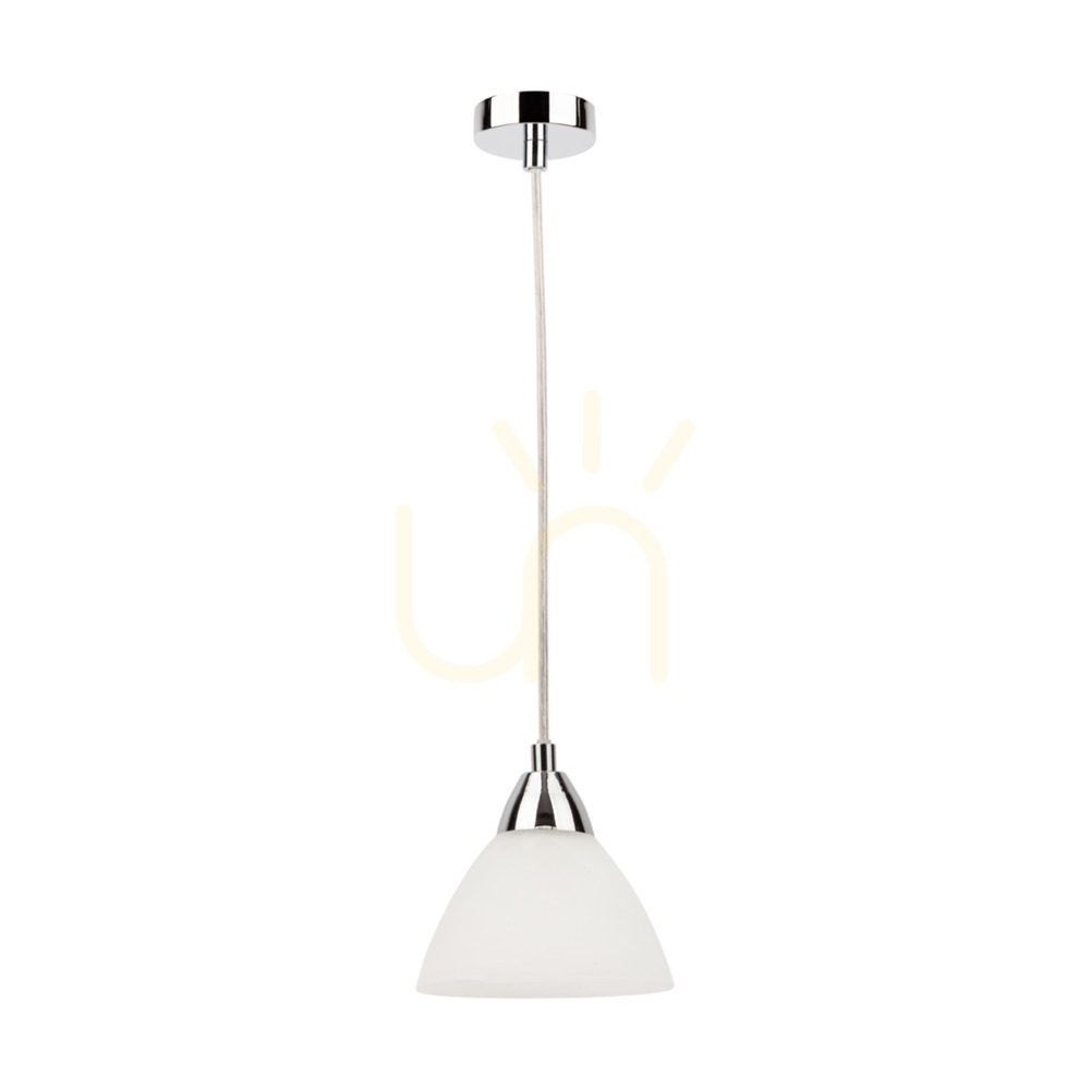 Prahas Pendant Light, 1xE14, Max. 40W, Chrome Metal / Transparent PVC Cable / White Glass Shade, Ø14 cm