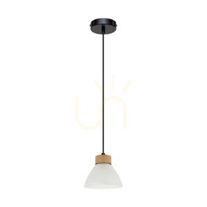 Prahas Pendant Light, 1xE14, Max. 40W, Oiled Oak/Black Metal/Black PVC Cable/White Glass Shade, Ø14 cm small 0