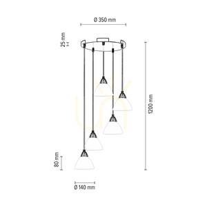 Prahas Pendant Light, 5xE14, Max. 40W, Chrome Metal / Transparent PVC Cable / White Glass Shade, Ø42 cm small 2