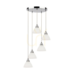 Prahas Pendant Light, 5xE14, Max. 40W, Chrome Metal / Transparent PVC Cable / White Glass Shade, Ø42 cm small 0