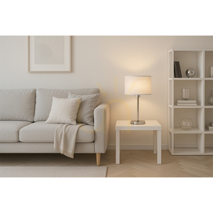 Prata Table Lamp, 1xE27, Max. 40W, Chrome Metal / Transparent PVC Cable / Silver Lampshade, Ø25 cm small 5
