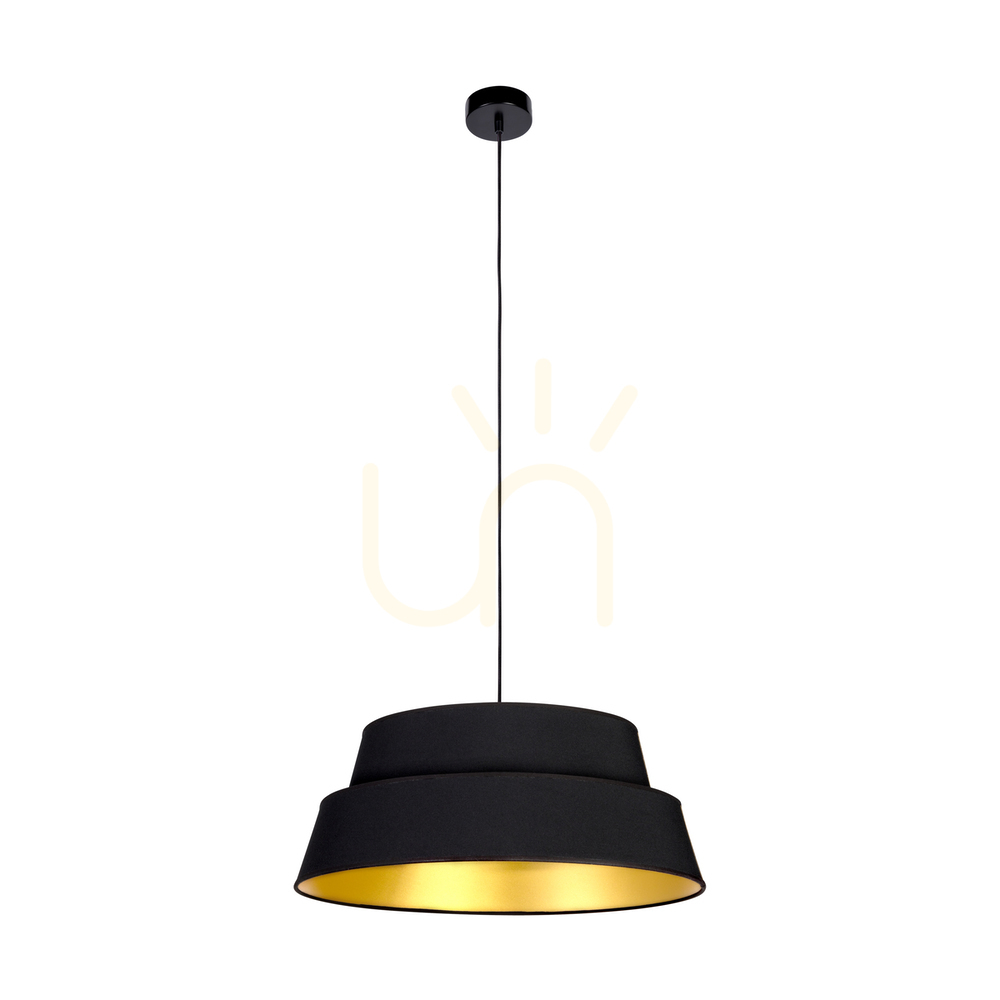 Preto Gold Pendelleuchte, 1xE27, Max. 60 W, schwarzes Metall / schwarzes geflochtenes Kabel / schwarz-goldener Lampenschirm, Ø 50 cm