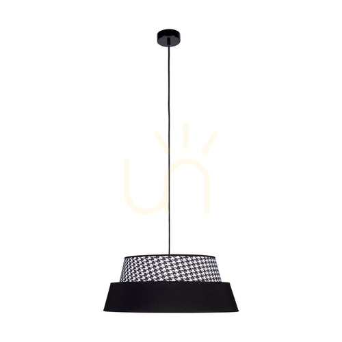 Check Preto Pepito Pendant Light, 1xE27, Max. 60W, Black Metal/Black Braided Cable/Pepitka-Black Lampshade, Ø50 cm