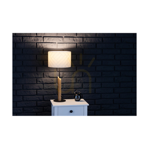 Punto Table Lamp, 1xE27, Max. 60W, Oiled Oak/Black Metal/Black Braided Cable/Multicolored Wallpaper Lampshade, Ø27 cm small 1
