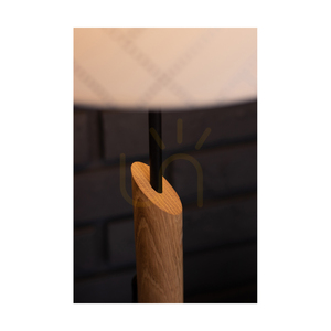 Punto Table Lamp, 1xE27, Max. 60W, Oiled Oak/Black Metal/Black Braided Cable/Multicolored Wallpaper Lampshade, Ø27 cm small 2