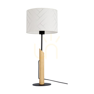 Punto Table Lamp, 1xE27, Max. 60W, Oiled Oak/Black Metal/Black Braided Cable/Multicolored Wallpaper Lampshade, Ø27 cm small 0