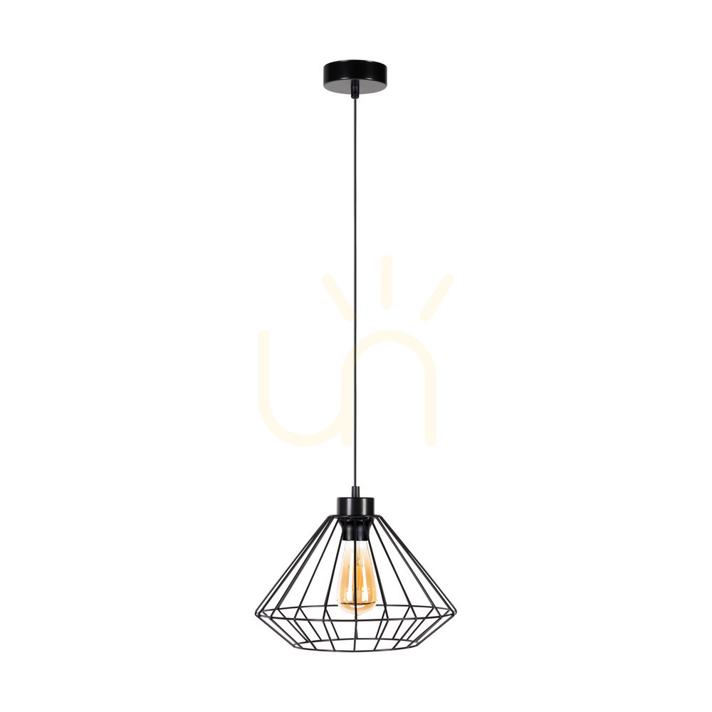 Raquelle Pendant Light, 1xE27, Max. 60W, Black Metal/Black PVC Cable/Black Metal Shade, Ø30 cm