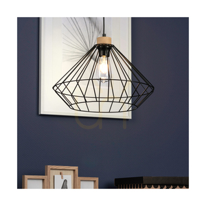 Raquelle Pendant Light, 1xE27, Max. 60W, Oiled Oak/Black Metal/Black PVC Cable/Black Metal Shade, Ø30 cm small 3