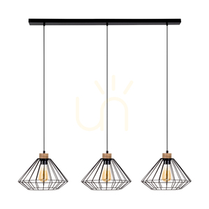 Britop RAQUELLE 187119304 Pendant Light, 3 × E27, Black and Oiled Oak, 117 cm small 0