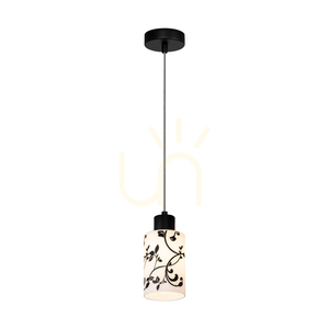 Ravio Pendant Light, 1xE27, Max. 60W, Black Metal/Transparent PVC Cable/White and Black Glass Shade, Ø9.5 cm small 1
