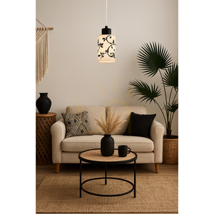 Ravio Pendant Light, 1xE27, Max. 60W, Black Metal/Transparent PVC Cable/White and Black Glass Shade, Ø9.5 cm small 2