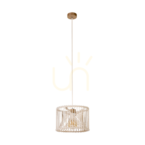 Check Reve Pendant Light, 1xE27, Max. 15W LED, Oiled Oak/Natural, Braided Cable/Cream-Colored Braided Cotton Cord, Ø30 cm