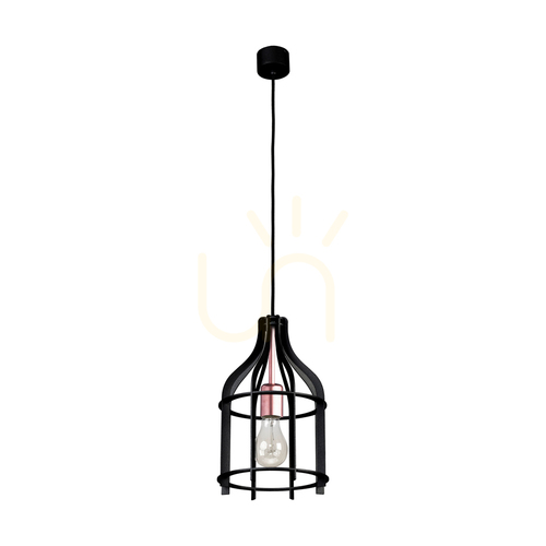 Check Riana Pendant Light, 1xE27, Max. 60W, Black Metal/Black PVC Cable, Ø20 cm
