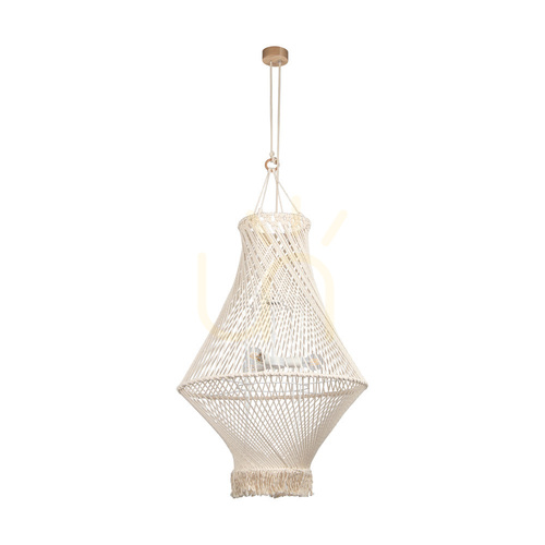 Check Reve 3xE27 Max. 15W LED Pendant Light, Oiled Oak/Natural, Braided Cable/Cream-Colored Braided Cotton Cord, Ø65 cm