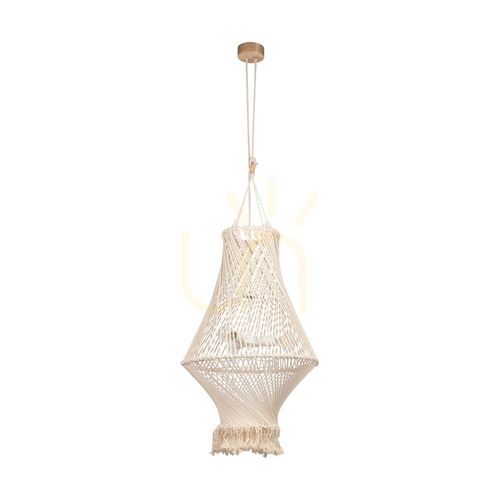 Check Reve 3xE27 Max. 15W LED Pendant Light, Oiled Oak/Natural, Braided Cable/Cream-Colored Braided Cotton Cord, Ø50 cm