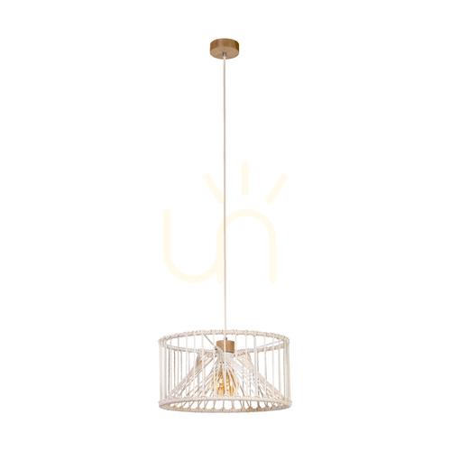 Check Reve Pendant Light, 1xE27, Max. 15W LED, Oiled Oak/Natural, Braided Cable/Cream-Colored Braided Cotton Cord, Ø40 cm