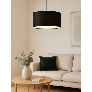 Rima Pendant Light, 1xE27, Max. 60W, Chrome Metal/Anthracite Braided Cable/Black Lampshade, Ø50 cm small 2