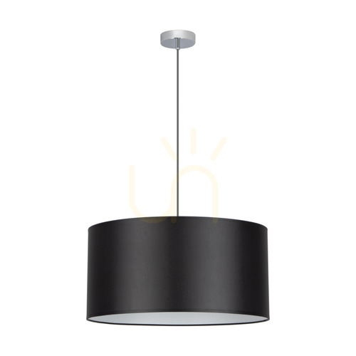 Check Rima Pendant Light, 1xE27, Max. 60W, Chrome Metal/Anthracite Braided Cable/Black Lampshade, Ø50 cm