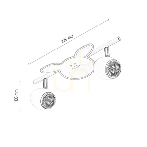 Rubby Ceiling Light, 2xGU10, Max. 50W, White/Chrome Metal with Rabbit Design, 33.5 cm small 2