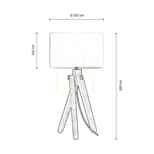 Rune Table Lamp, 1xE27, Max. 40W, Oiled Oak/Black PVC Cable/White Lampshade, Ø30 cm small 2