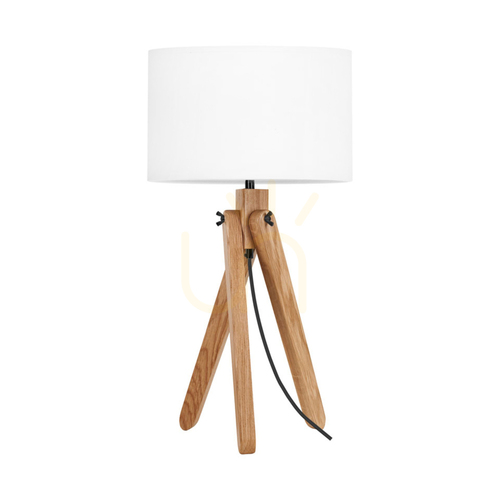 Check Rune Table Lamp, 1xE27, Max. 40W, Oiled Oak/Black PVC Cable/White Lampshade, Ø30 cm
