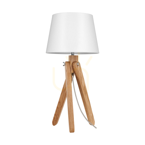 Check Rune Table Lamp, 1xE27, Max. 40W, Oiled Oak / Transparent PVC Cable / White Lampshade, Ø30 cm