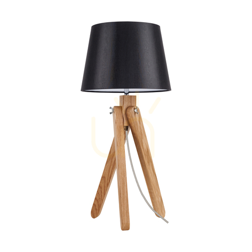 Check Rune Table Lamp, 1xE27, Max. 40W, Oiled Oak / Transparent PVC Cable / Black Lampshade, Ø30 cm