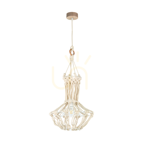Check Samba Pendant Light, 1xE27, Max. 15W LED, Oiled Oak/Natural, Braided Cable/Cream-Colored Braided Cotton Cord, Ø35 cm