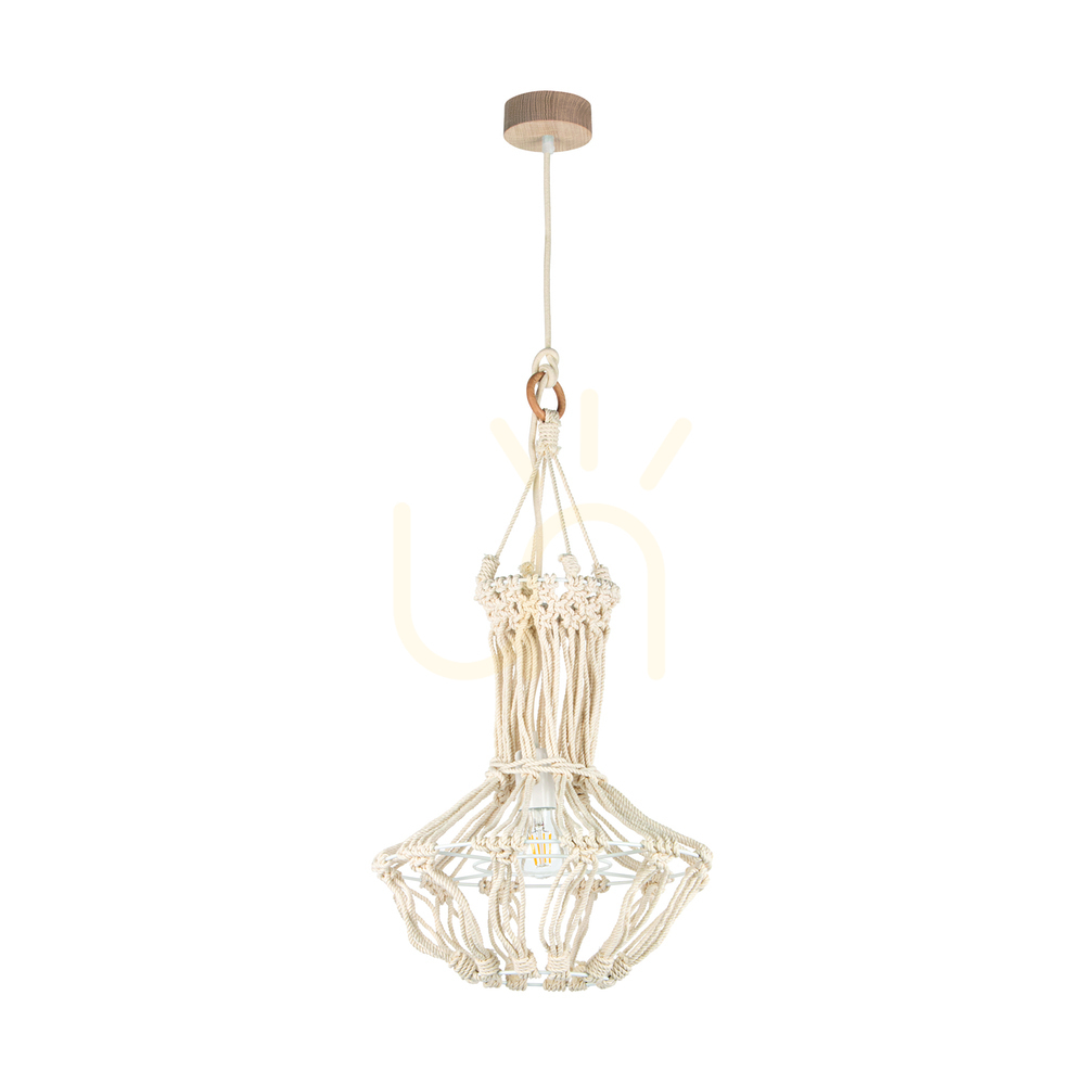 Samba Pendant Light, 1xE27, Max. 15W LED, Oiled Oak/Natural, Braided Cable/Cream-Colored Braided Cotton Cord, Ø35 cm