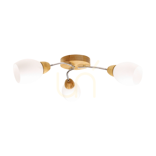 Check Santa Ceiling Light, 3xE27, Max. 60W, Birch/Chrome Metal/White Glass Shade, Ø60 cm
