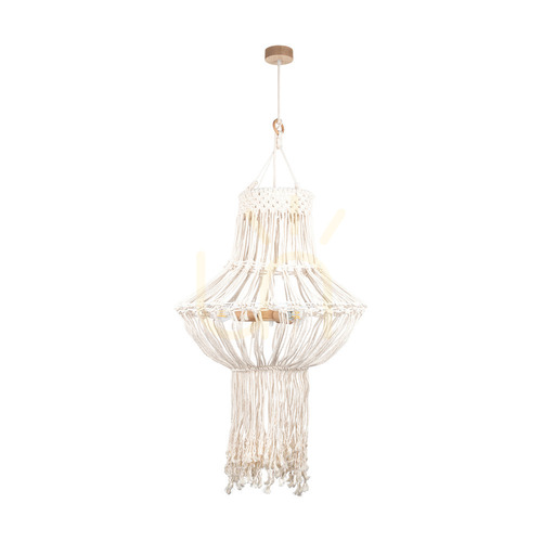 Check Samba Pendant Light, 3xE27, Max. 15W LED, Oiled Oak/Natural, Braided Cable/Cream-Colored Braided Cotton Cord, Ø65 cm