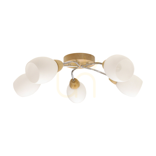 Check Santa Ceiling Light, 5xE27, Max. 60W, Birch/Chrome Metal/White Glass Shade, Ø70 cm