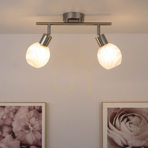 Sara Ceiling Light, 2xE14, Max. 40W, Satin Metal/White, Glass Shade, 44 cm small 3