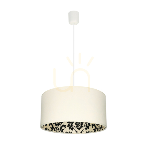 Check Separato In Bianco Pendant Light, 1xE27, Max. 60W, White Plastic / White PVC Cable / Cream and Black Lampshade, Ø40 cm