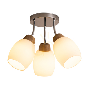 Skaja Ceiling Light, 3xE27, Max. 40W, Oiled Oak/Chrome Metal/White Glass Shade, Ø38 cm small 1