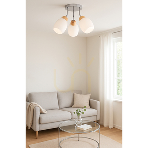 Skaja Ceiling Light, 3xE27, Max. 40W, Oiled Oak/Chrome Metal/White Glass Shade, Ø38 cm small 2