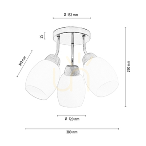Skaja Ceiling Light, 3xE27, Max. 40W, Oiled Oak/Chrome Metal/White Glass Shade, Ø38 cm small 3