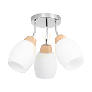 Skaja Ceiling Light, 3xE27, Max. 40W, Oiled Oak/Chrome Metal/White Glass Shade, Ø38 cm small 0