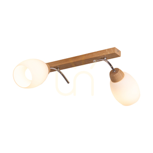 Skaja Ceiling Light, 2xE27, Max. 40W, Oiled Oak/Chrome Metal/White Glass Shade, 76 cm small 1