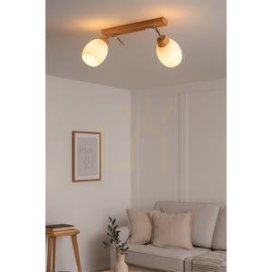 Skaja Ceiling Light, 2xE27, Max. 40W, Oiled Oak/Chrome Metal/White Glass Shade, 76 cm small 4