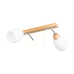 Skaja Ceiling Light, 2xE27, Max. 40W, Oiled Oak/Chrome Metal/White Glass Shade, 76 cm small 0