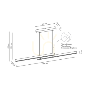 Smal Double 2xLED 3000K 28.5W Pendant Light, Birch/Black Metal/Transparent PVC Cable with Touch Dimmer, 150 cm small 4