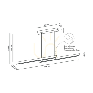 Smal Double 2xLED 3000K 28.5W Pendant Light, Beech and Walnut Wood / Transparent PVC Cable with Touch Dimmer, 150 cm small 3