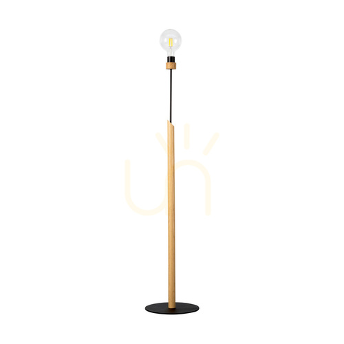 Check Solange Floor Lamp, 1xE27, Max. 60W, Oiled Oak/Black Metal/Black Braided Cable, Ø30 cm