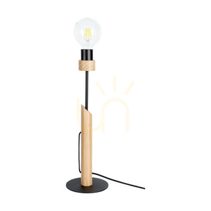 Solange Table Lamp, 1xE27, Max. 60W, Oiled Oak/Black Metal/Black Braided Cable, Ø15 cm small 0