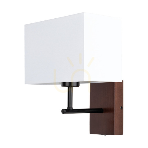 Check Sonar Wall Sconce 1xE27 Max. 25W Beech Wood, Walnut/Black Metal/White Lampshade 22 cm