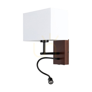 Sonar Wall Sconce 1xE27 Max. 25W, Includes 1x LED 4000K 2.5W, Beech and Walnut Wood / Black Metal / White Lampshade 22 cm small 0