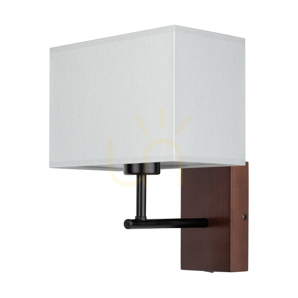 Sonar Wall Sconce 1xE27 Max. 25W Beech and Walnut Wood / Black Metal / Gray Lampshade 22 cm