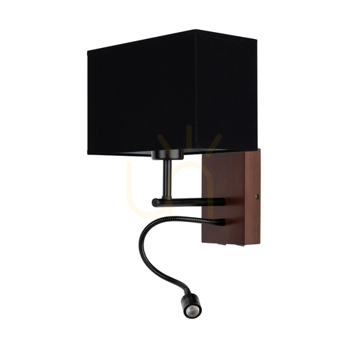 Check Sonar Wall Sconce 1xE27 Max. 25W, Includes 1x LED 4000K 2.5W, Beech and Walnut Wood / Black Metal / Black Lampshade 22 cm